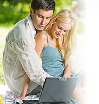 Young couple taking a LASIK Self-Test